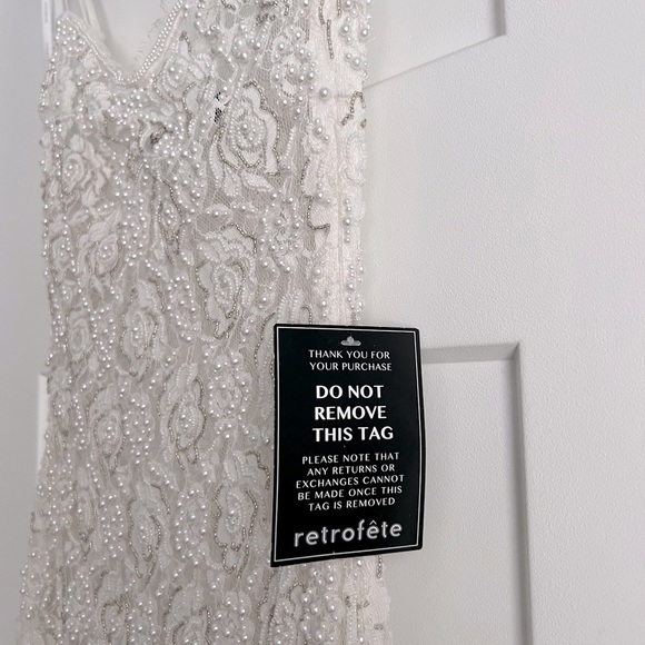 Retrofete Landy Sheer Lace Faux Pearl Adorned Maxi Dress White NEW with tag - Picture 6 of 14